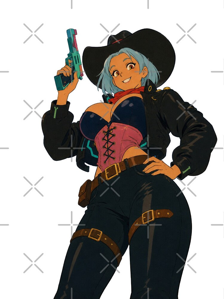 Cyber Cowgirl Pin-Up | Original Anime Inspired Western Illustration by  Hollow Moon Studios.