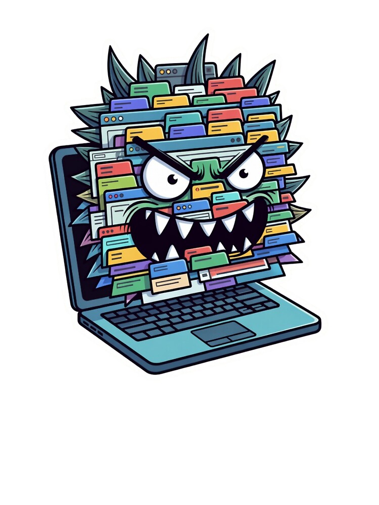 Too Many Tabs Funny Programmer Tech Overload Laptop Monster by ZYNORAworld