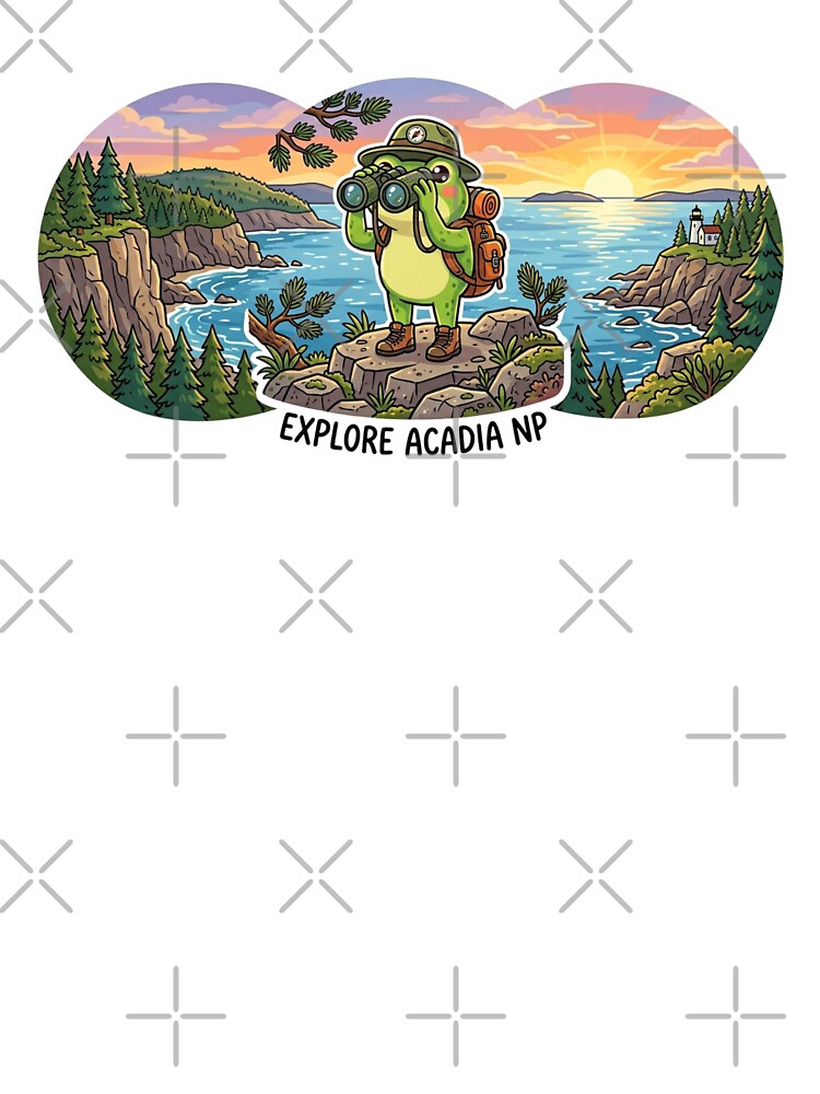 Frog Tourist in Acadia National Park – Cute Travel Cartoon Art by ArtsyExplorer