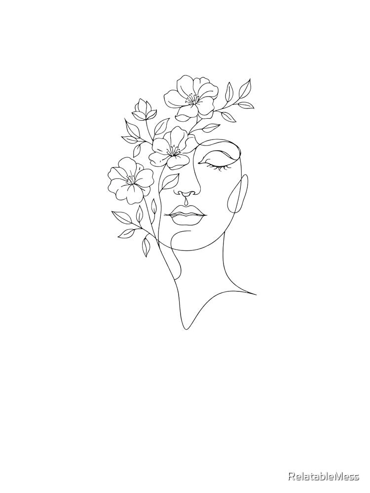Minimalist Floral Woman Line Art – Bloom & Become Inspirational Botanical Face Illustration by RelatableMess