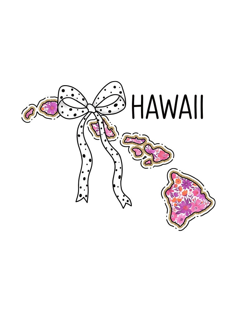 Cute Hawaii Floral Map Graphic Coquette Bow Design by Paper Drip