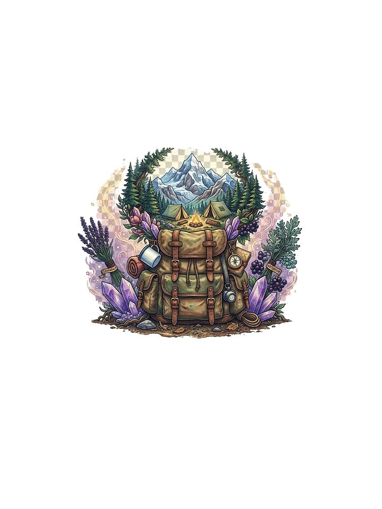 Camping Backpack Mountain Adventure Art by GrzywaM