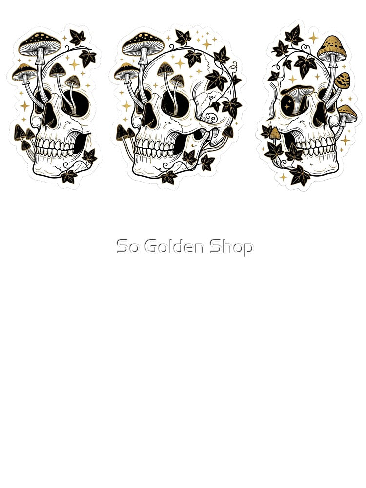 Dark Academia Botanical Skull Mushroom Sticker by So Golden Shop