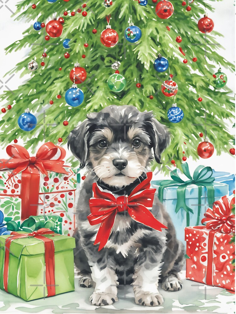 Christmas Puppy Coquette Watercolor by Magnolia Valley Art