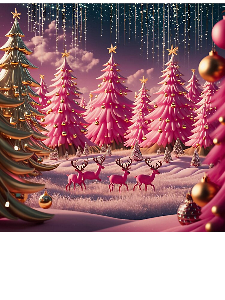Pink Christmas Outdoor Reindeer Scene 1 by PinkGoddessLove