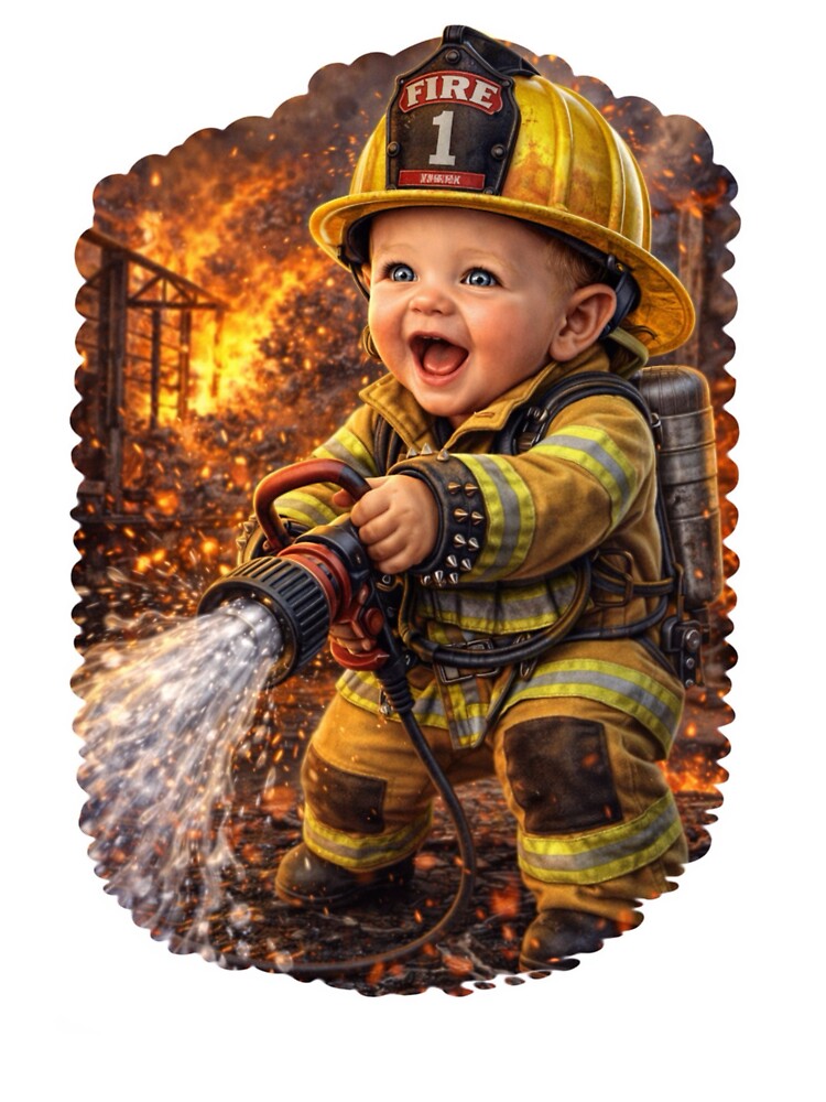 Cute Baby Firefighter Sticker – Firefighter Dad & Mom Gift First Responder Baby Cartoon by taylor75o