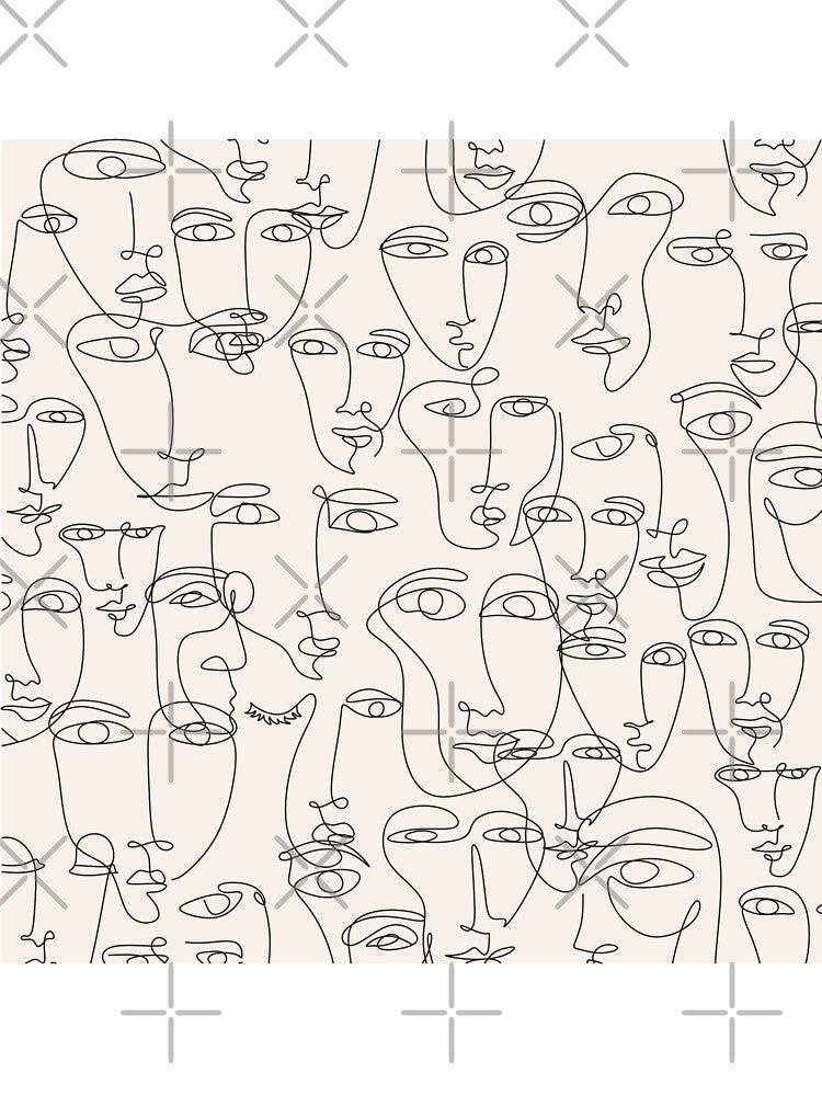 One line drawing abstract face seamless pattern. Continuous line. Modern minimalism art, aesthetic contour. by OneLinePrint