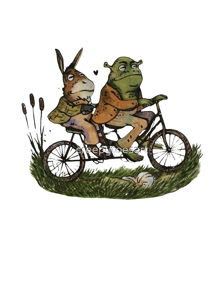 Cute frog on a bike fantasy donkey and ogre by creepytoesart