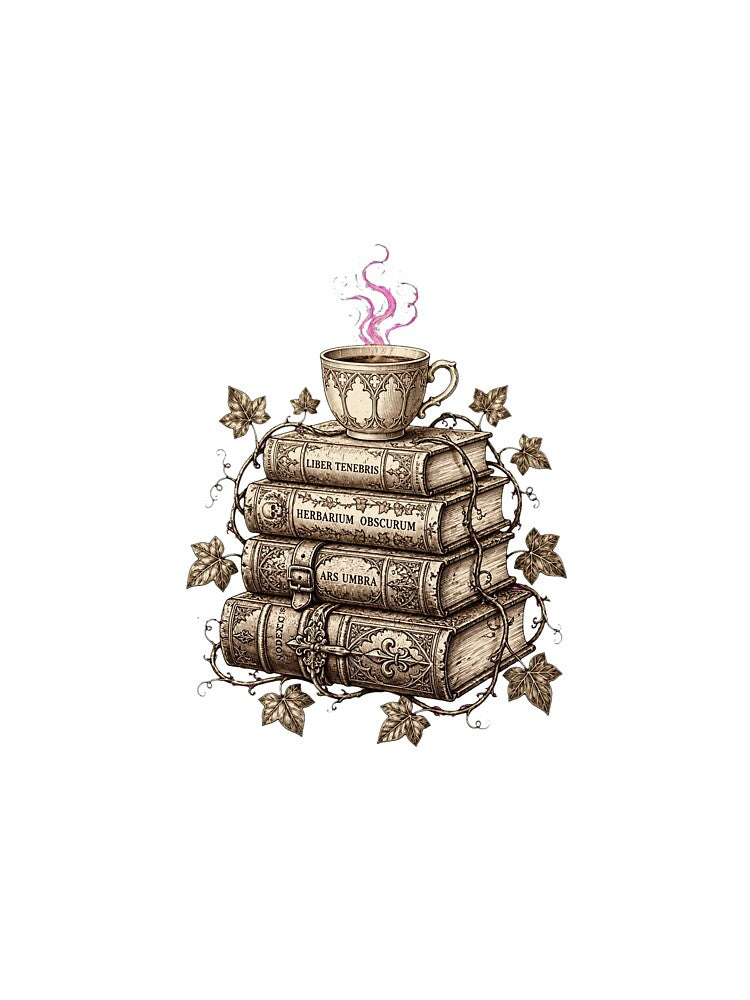 Gothic Dark Academia Books & Coffee - Vintage Botanical Bookworm Illustration by Htkester1