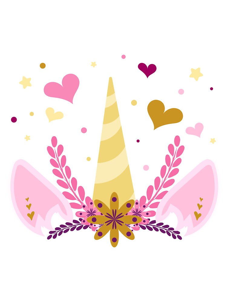 unicorn with hearts and flowers, hand drawn unicorn illustration by SabinArt