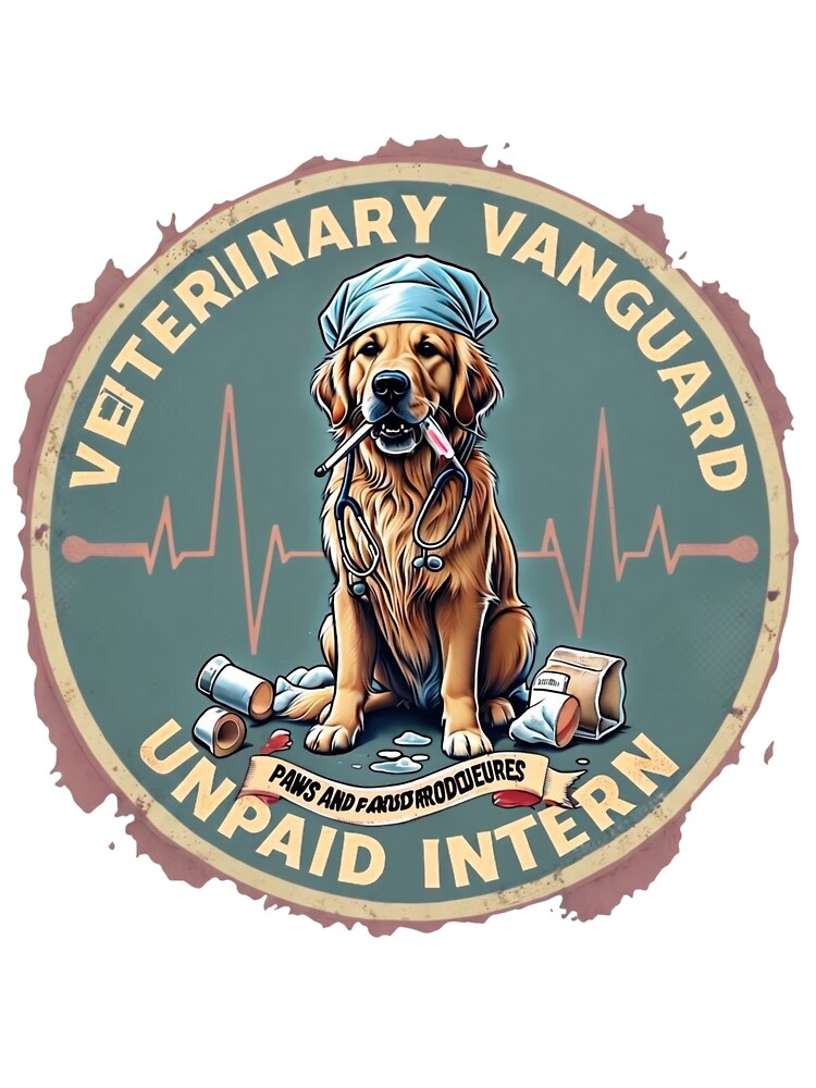Golden Retriever Unpaid Intern Vet Tech Gift by PawsRetroStudio