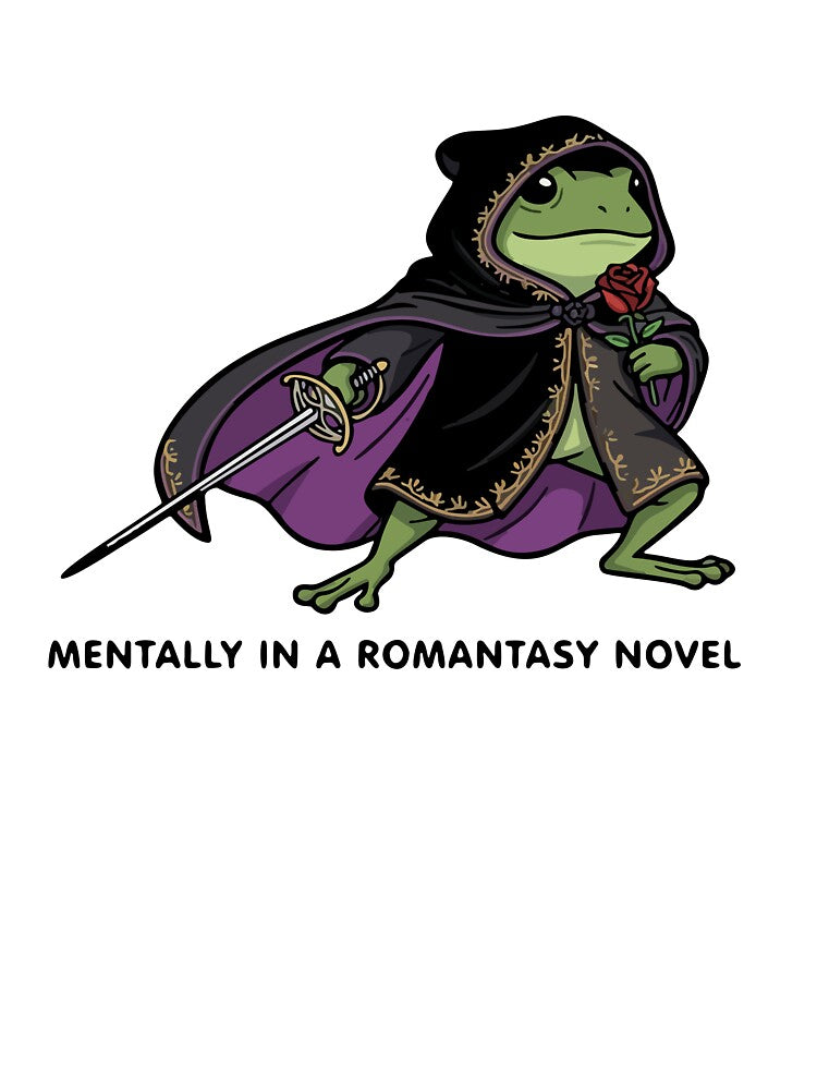 Funny Romantasy Frog With Sword and Rose Fantasy Book Lover by Floomart