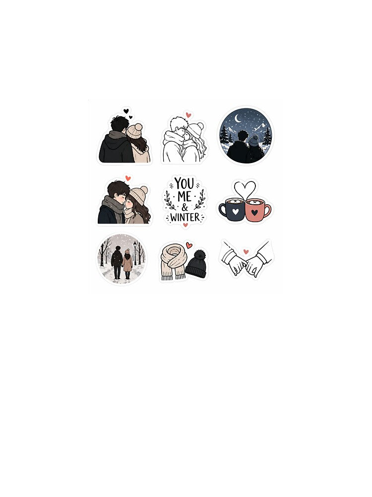 Minimal Winter Couple Line Art Sticker | Simple Cozy Love Design | You & Me Aesthetic by Ishratparween11