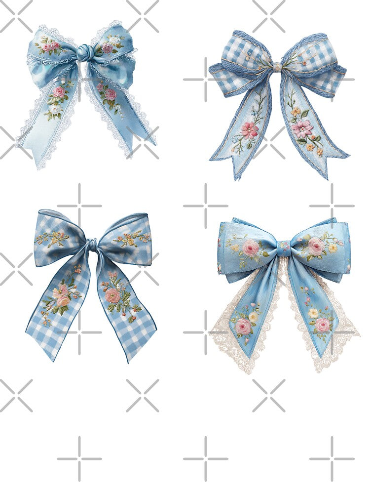 Mini Blue bows with pink flowers sticker pack by MendaciousMina