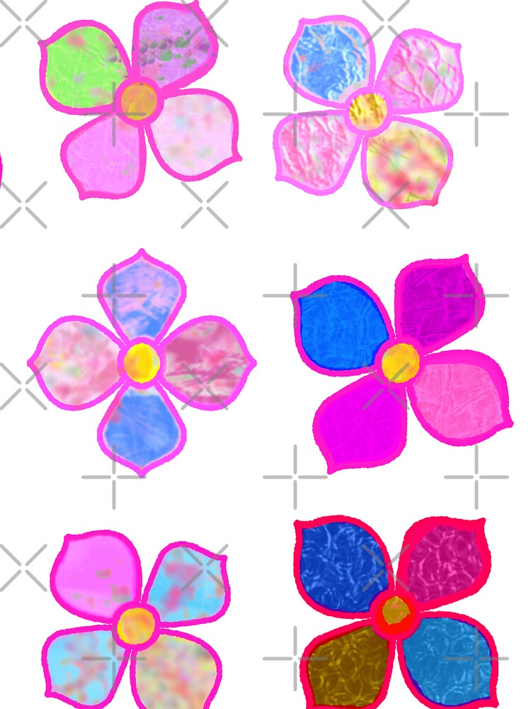Stained Glass Colorful Pink, Blue, Yellow, and Green Flowers - Hand-drawn by Victoria Rose