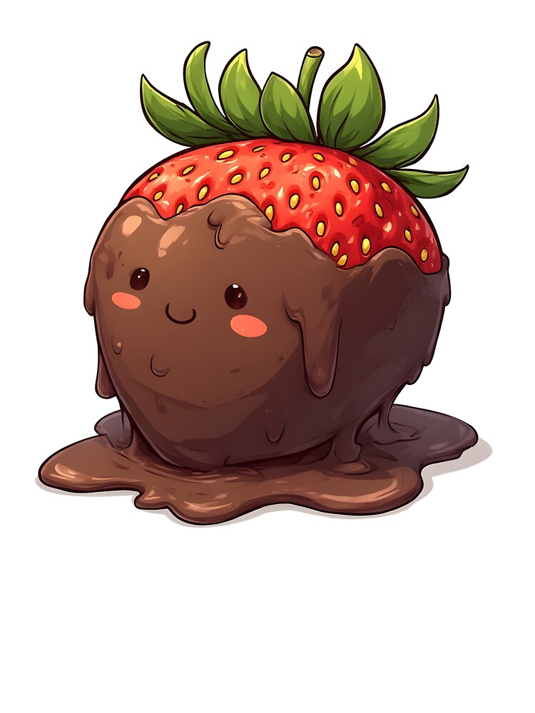 Cute Chocolate Covered Strawberry Cartoon Kawaii Art by Karolina’s Cozy Creations