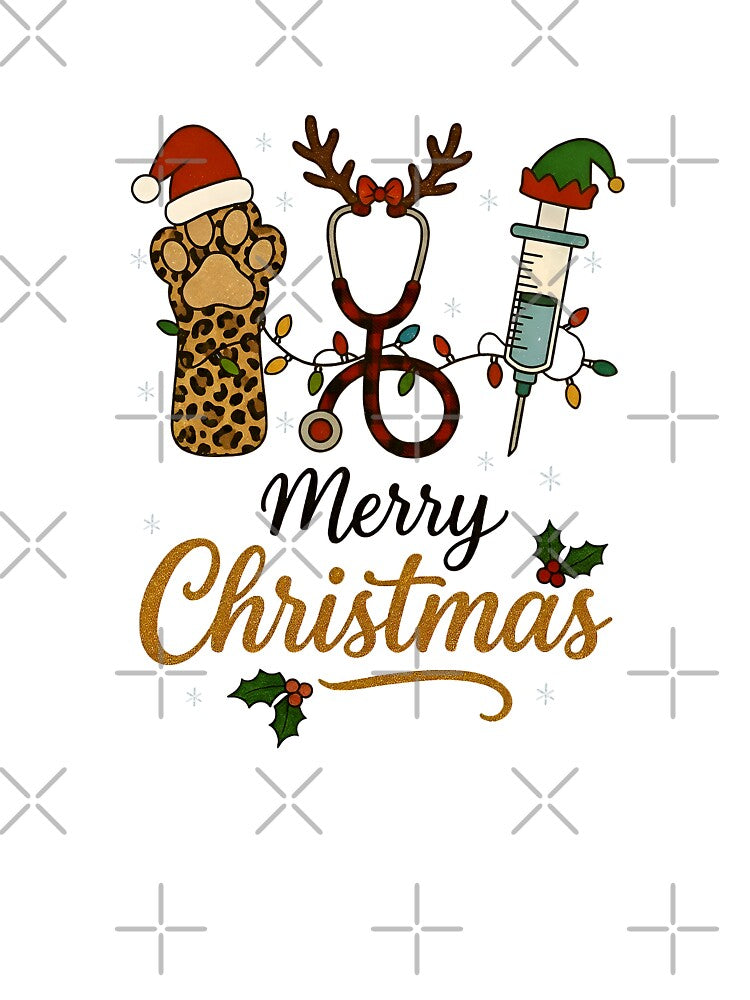 Veterinarian Christmas Design – Cute Vet Holiday Art with Paw, Stethoscope & Syringe by Imaginationbeyond