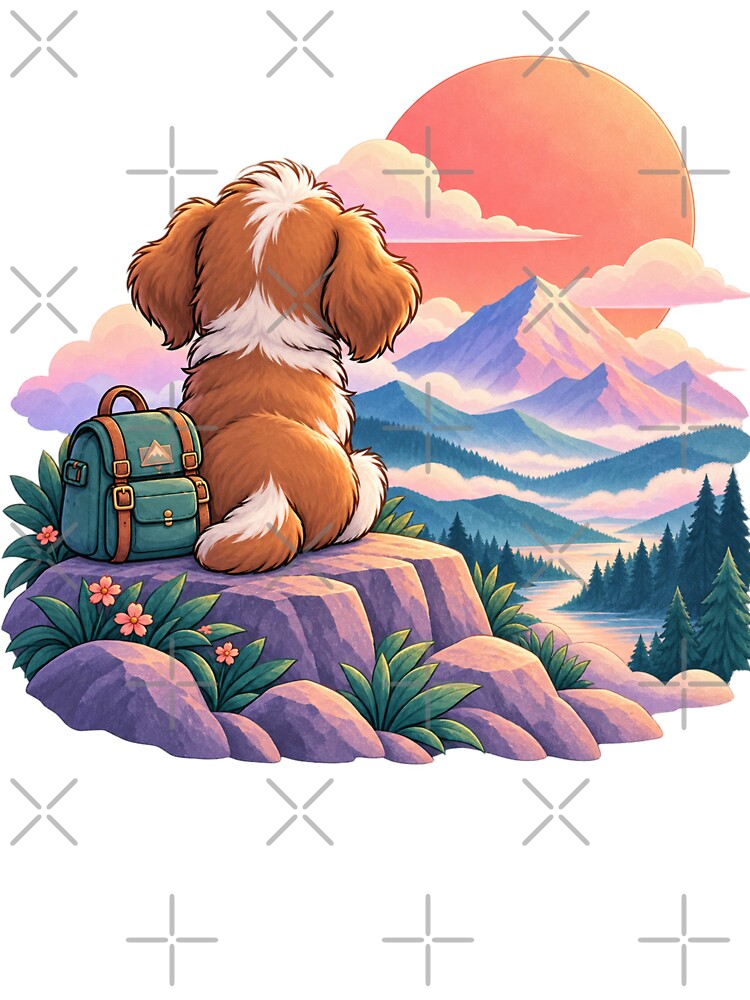 Little Dog Mountain Adventure – Cute Hiking Puppy and Scenic Sunset by KateVil