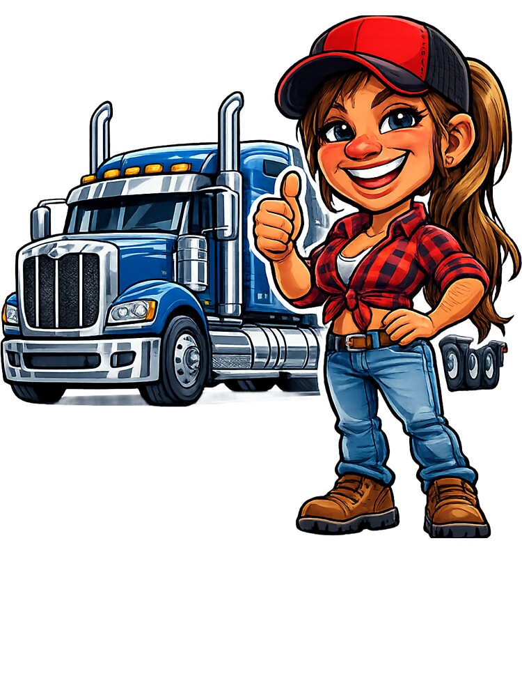 Funny Female Big Rig Trucker Cartoon by AlexLineArt
