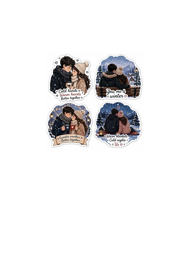 Cute Winter Couple Sticker | Cold Hands Warm Hearts | Cozy Love Aesthetic Design by Ishratparween11