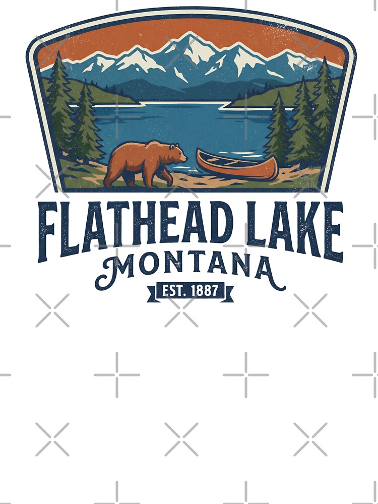 Flathead Lake Montana Vintage Bear Canoe Mountain Lake Retro National Park Style by Milasneeze