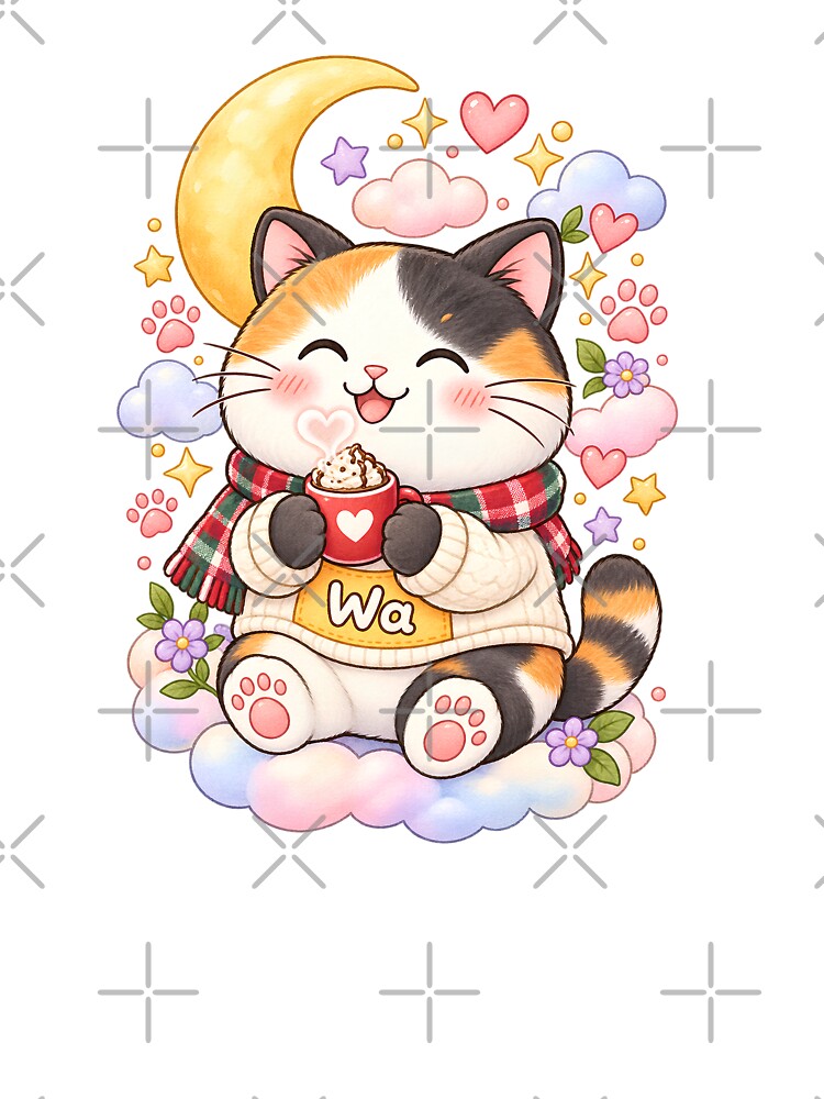 Kawaii Calico Cat Cozy Winter Cat Cute Cartoon Animal Design by Wawa5656