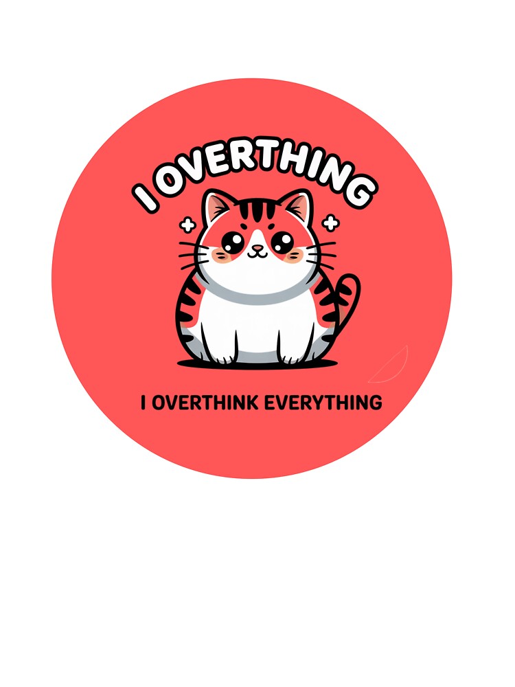 Overthinking Cat Meme Sticker – Cute Anxiety Cat "I Overthink Everything" by XNeoGraphix