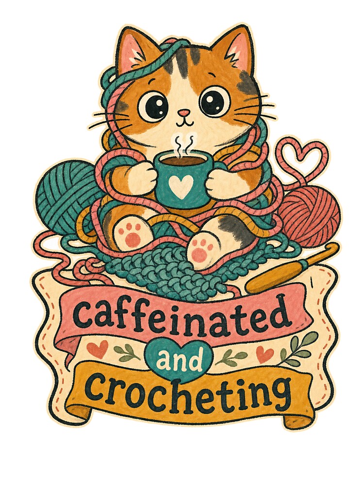 Caffeinated and Crocheting Cat by VisualArtsOasis