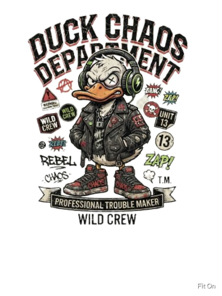 Duck Chaos Department | Funny Duck Biker Streetwear Graphic Tee by Fit On