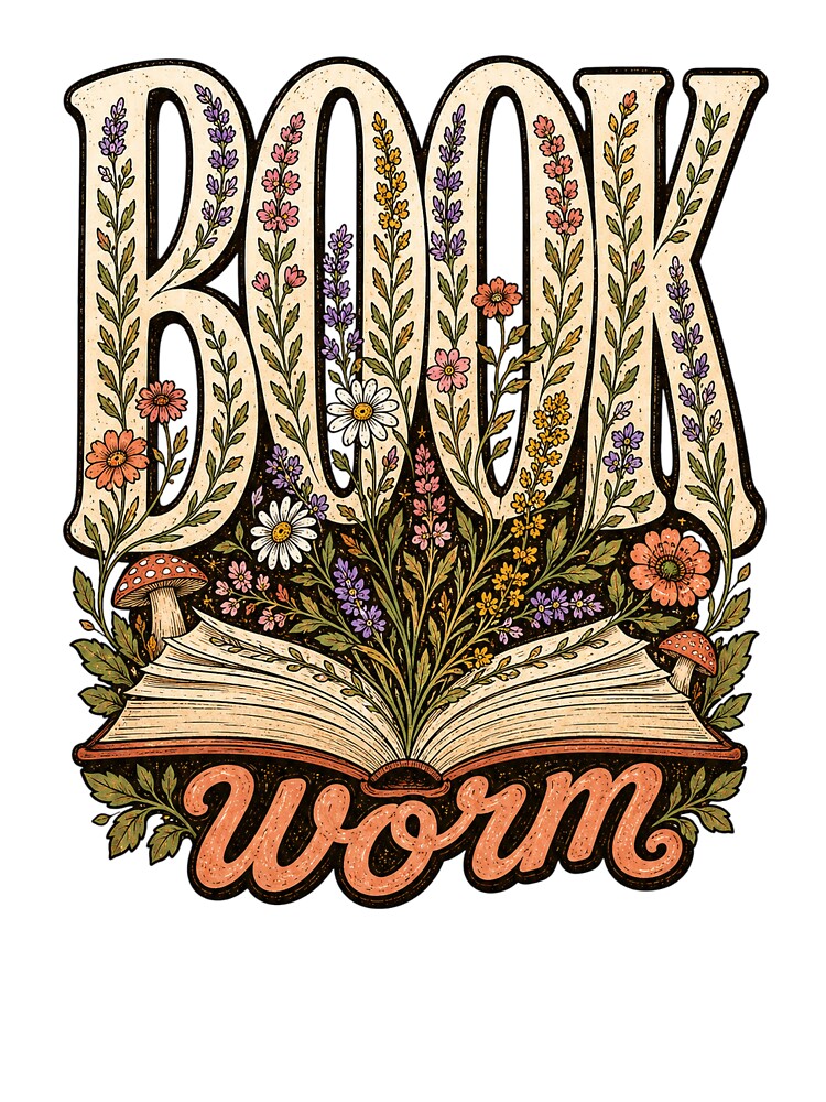 Book Worm Floral Reader by GenesixDesign