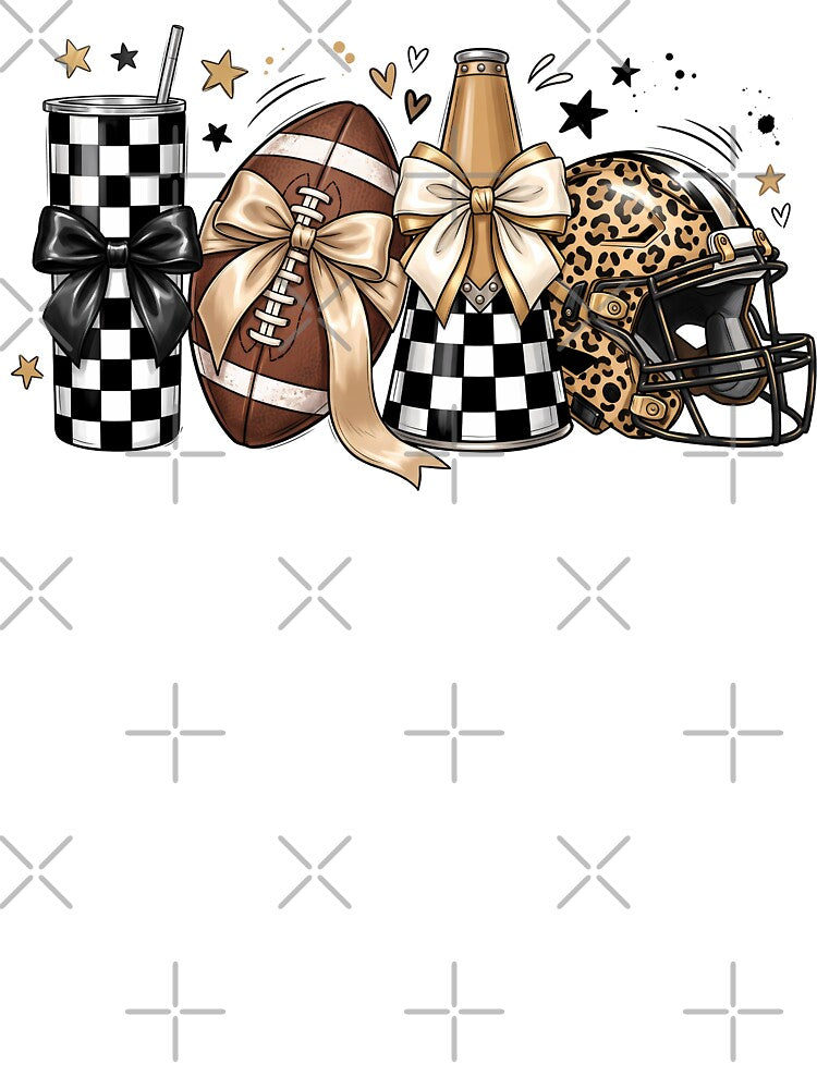 Football Cheerleader Vibes | Leopard Helmet Bow Tumbler Cute Game Day Design by Uniquememorable