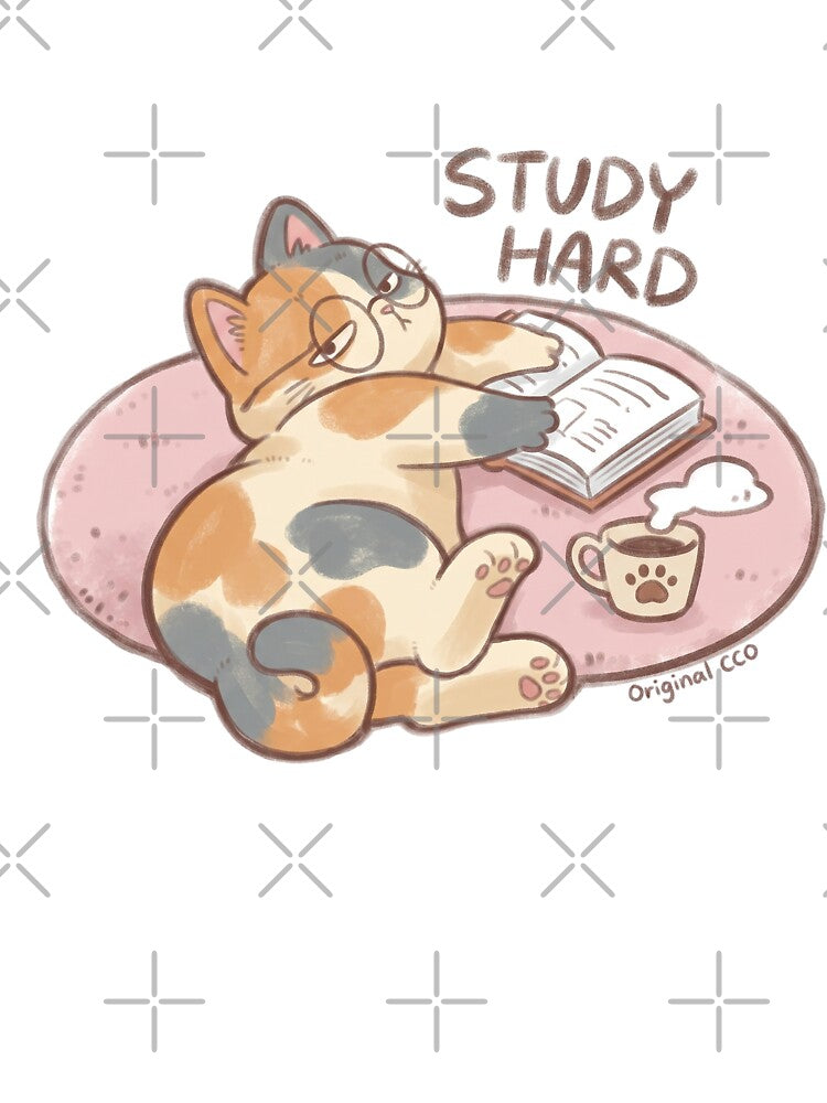 Cute Lazy Calico Cat Study Hard Retro by CrystalMineArts