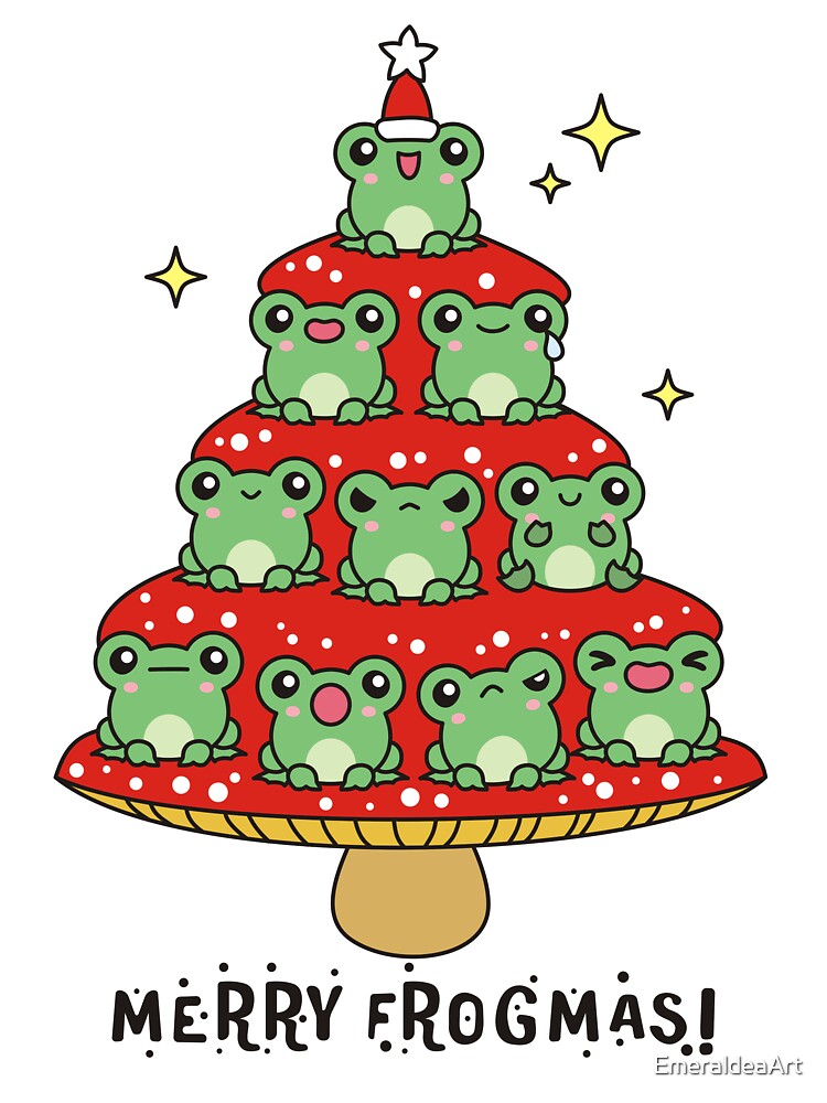 Frogs on Xmas Tree - Merry Frogmas! by EmeraldeaArt