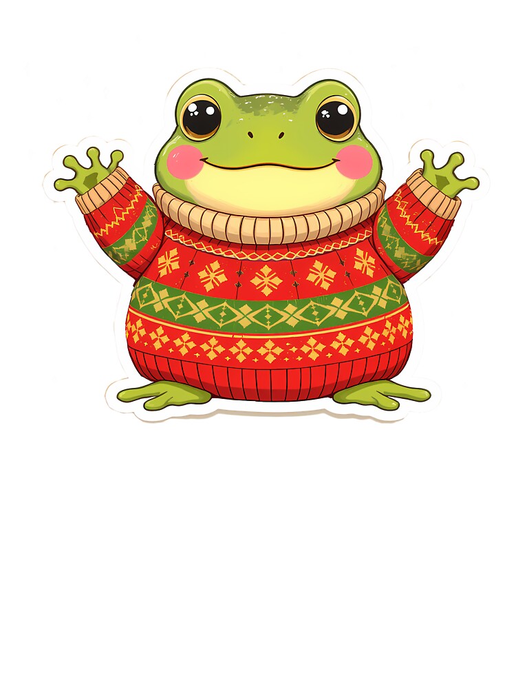 Cute Christmas Frog in Cozy Sweater by FratddArtworks