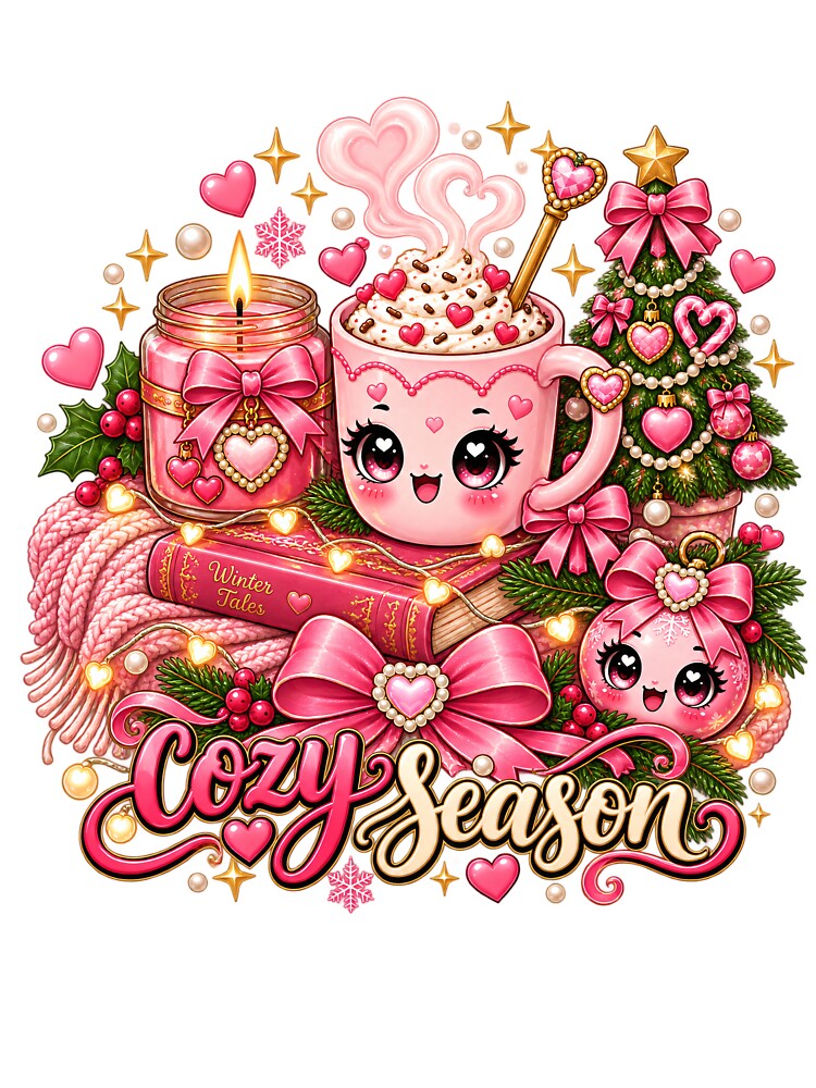 Cozy Season Coquette Christmas Vibes – Pink Cottagecore Book Coffee Girly Gift by SaNaCreation13