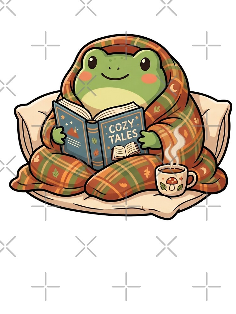 Cozy Reading Frog – Blanket, Book & Tea Mug Cute Cartoon Aesthetic by ArtsyExplorer