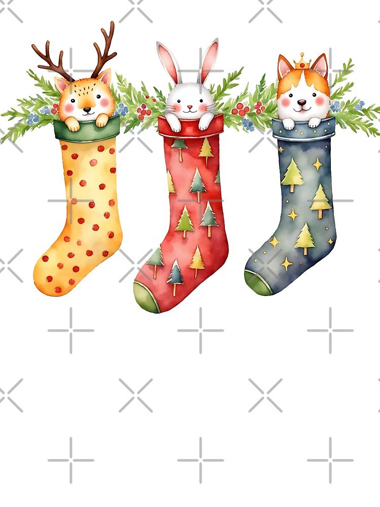 Animal Stockings Christmas Coquette Watercolor by Magnolia Valley Art
