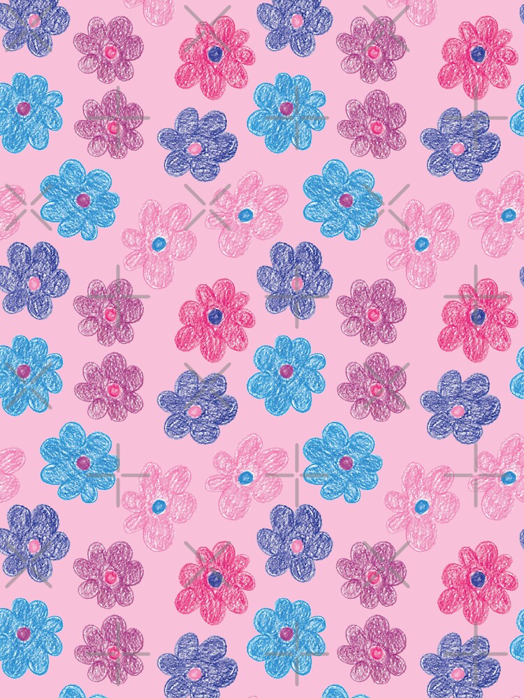 CRAYON FLOWERS HANDDRAWN PASTEL PINK by blomastudios