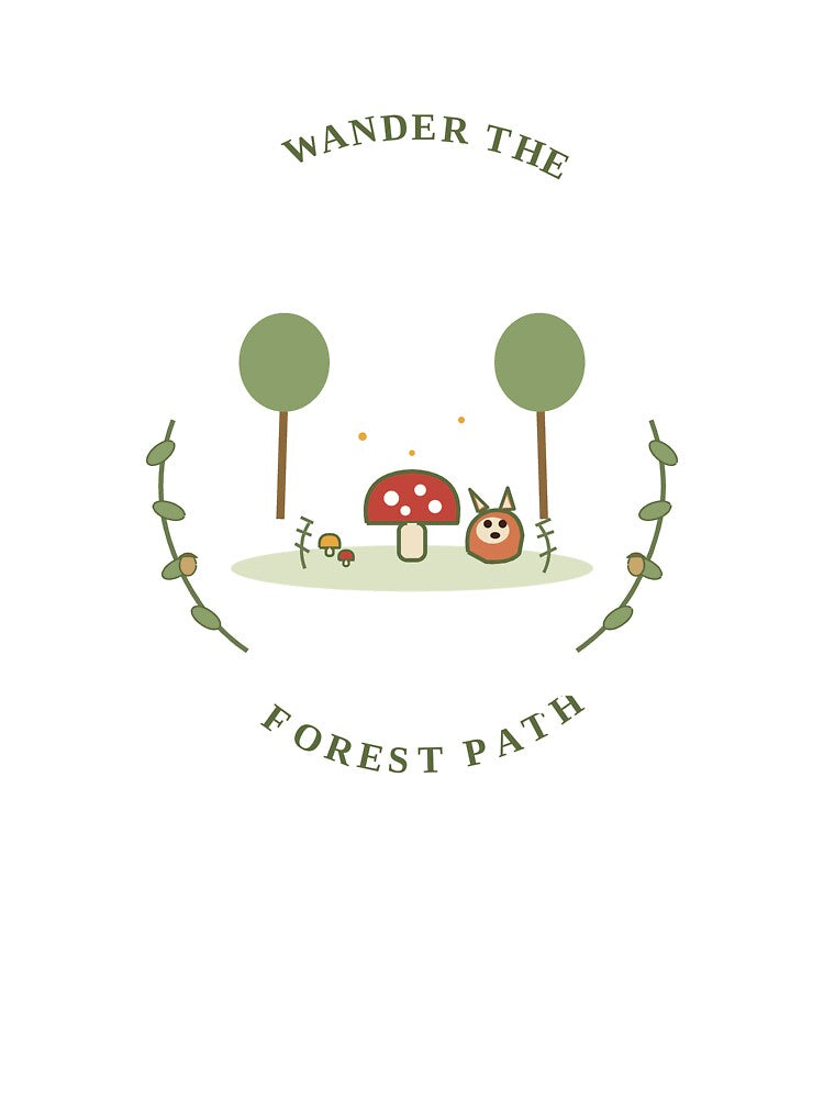 Wander the Forest Path – Cute Woodland Mushroom & Forest Cottagecore Art by RobertArt08