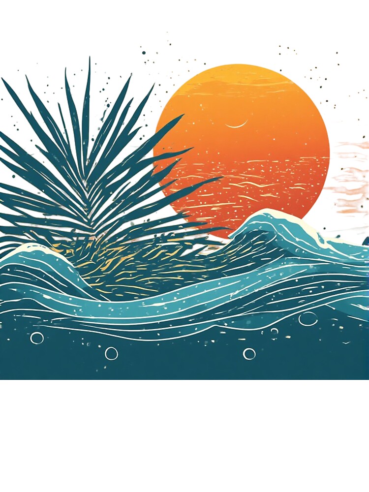 Vintage Ocean Waves Sunset Aesthetic Illustration by insiya-art