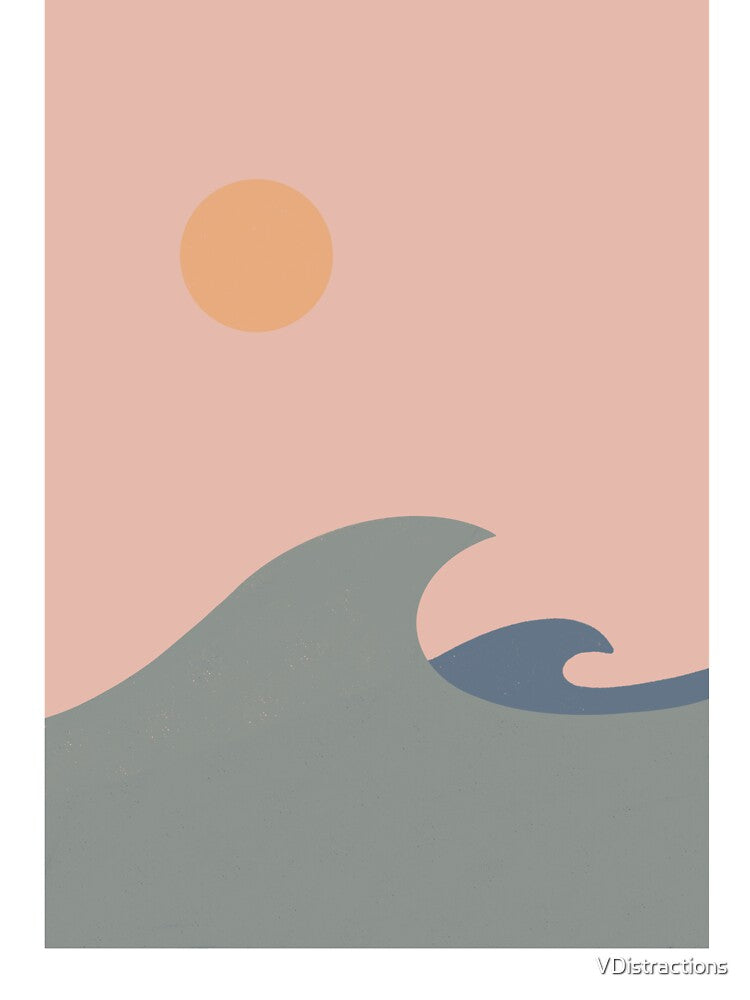 Minimalist ocean landscapes in pastel pink, mustard and blue tones. Minimalist  bedroom decor. by VDistractions
