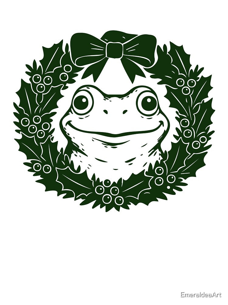 Festive Wreath Frog – Cute Christmas Toad Illustration by EmeraldeaArt