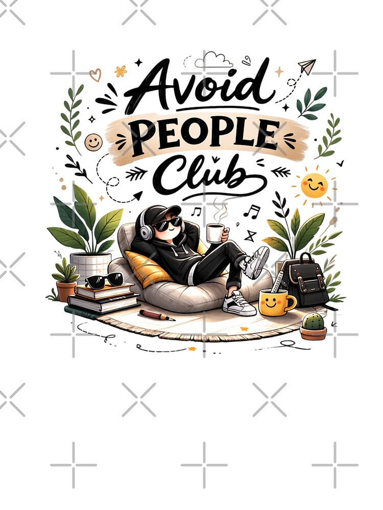Avoid People Club Funny Introvert Lifestyle Cartoon Design by Sanika arts