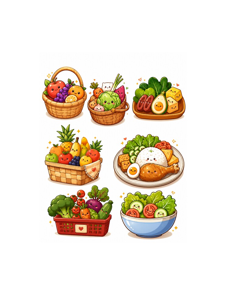 Kawaii Fruits & Veggies Collection | Cute Healthy Food Sticker Sheet by Suzaku Studio