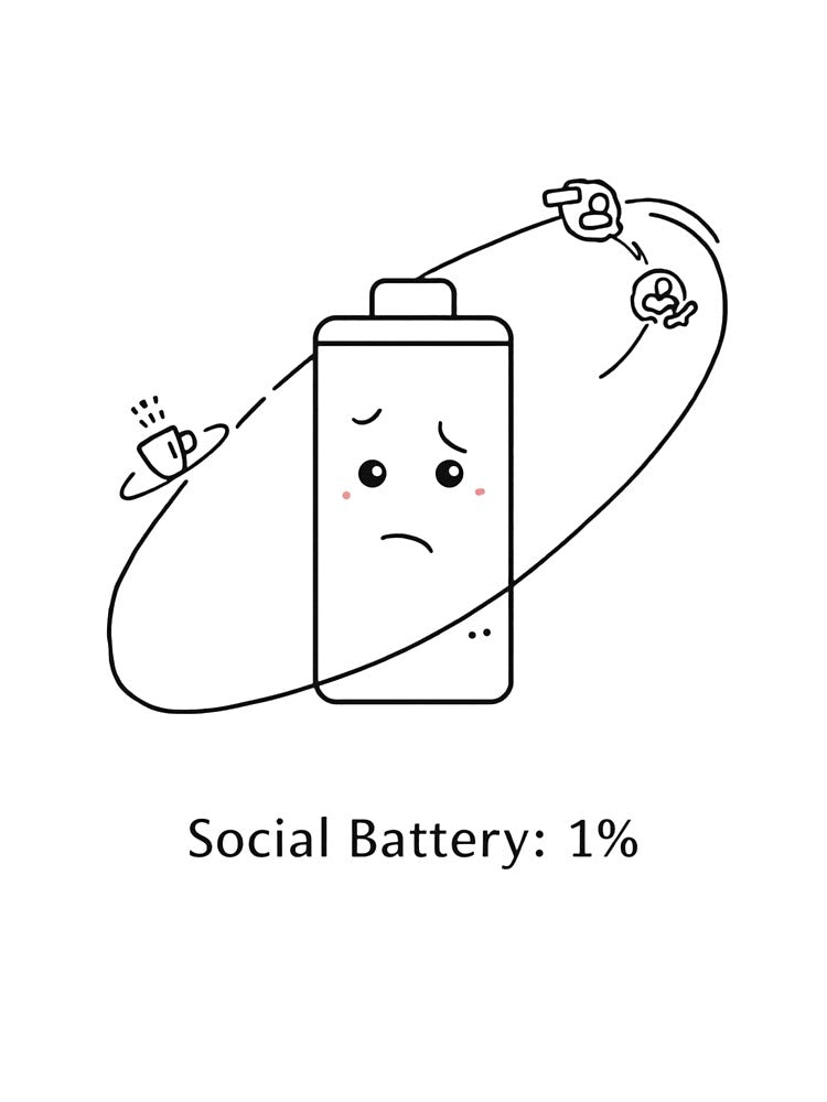 Social Battery 1% – Introvert Humor Low Energy Minimalist Design by Low Battery Society