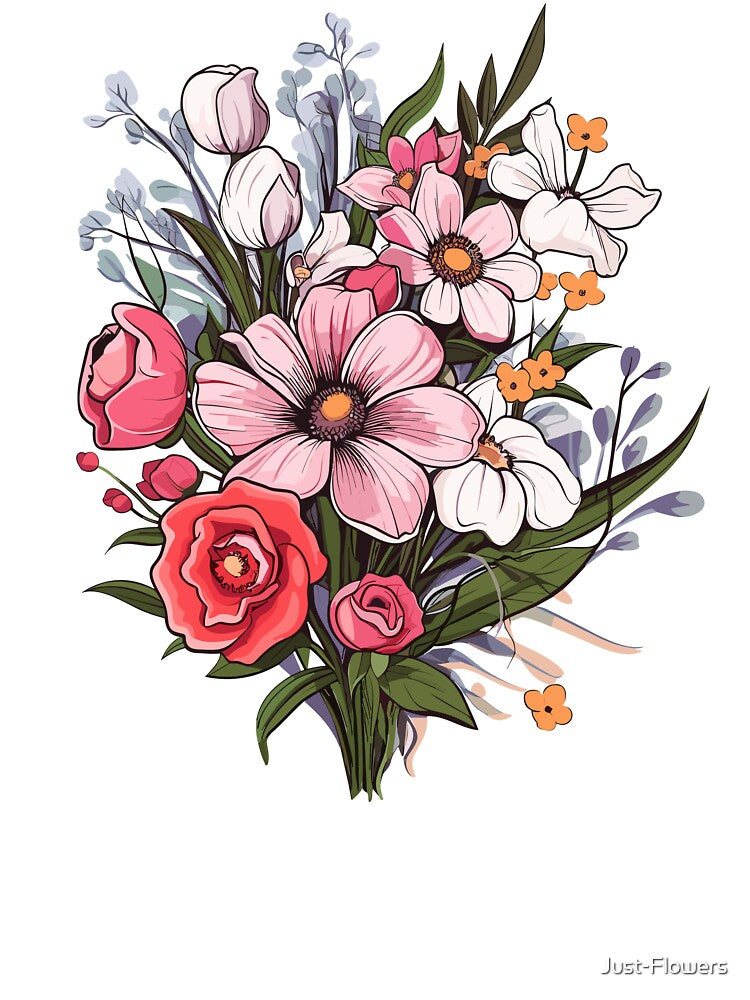 Colorful Hand Drawn Flowers Bouquet - Floral Design by Just-Flowers