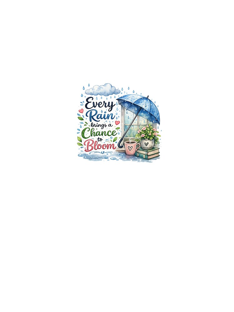 Every Rain Brings a Chance to Bloom | Motivational Rain Quote Sticker | Cozy Rainy Day PNG Design by Ishratparween11