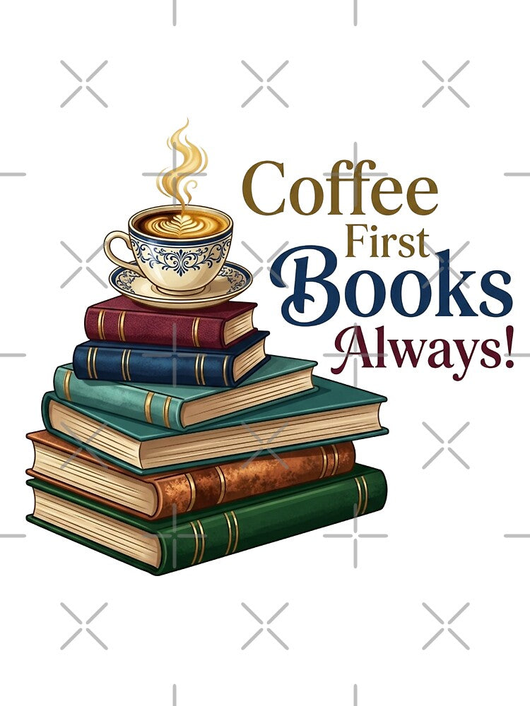 Coffee First, Books Always | Book Aesthetic | Reading Addiction | Book Lover Gift | Cozy Coffee Reader | Bookworm T-Shirt, Sticker & Mug Design by TheDigitalArtisianHub