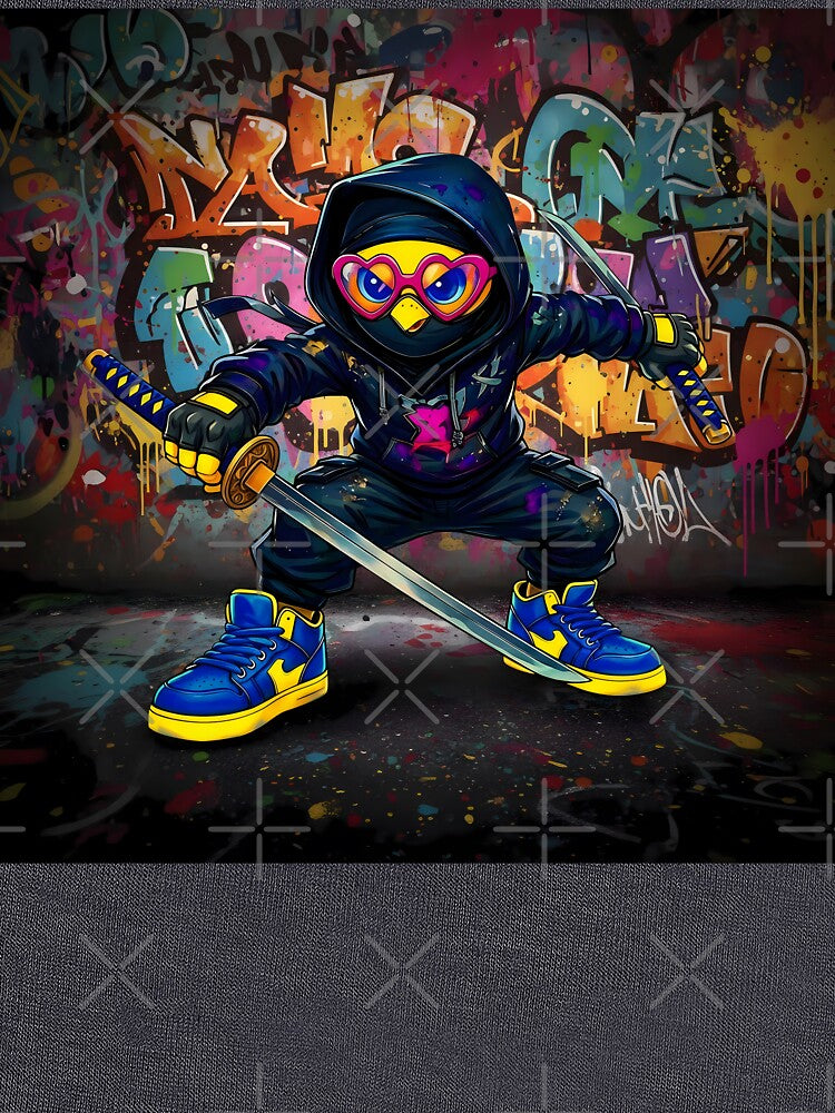 Ninja Warrior Chicken with Swords | Neon Samurai Street Art by Cyber-ART-Studio