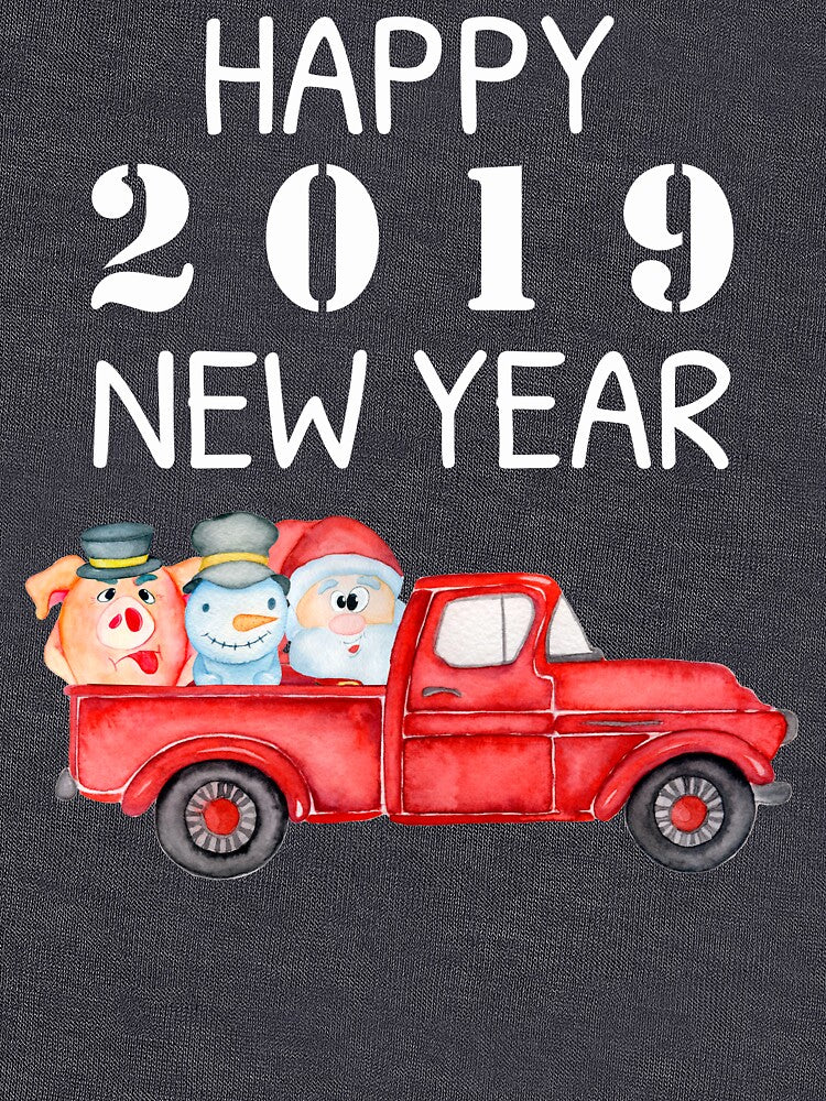Happy New Year 2019 Christmas Santa Clause, Snowman and Pig by Maryna Denysenko